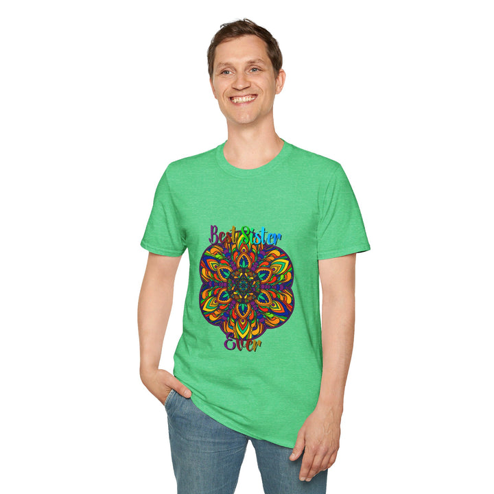 Colorful mandala art design unisex softstyle t-shirt, perfect gift for sister