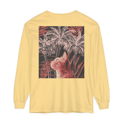 A comfortable and stylish t-shirt featuring an adorable ginger cat and palm tree design