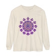 Unisex long sleeve t-shirt with intricate mandala design in vibrant colors
