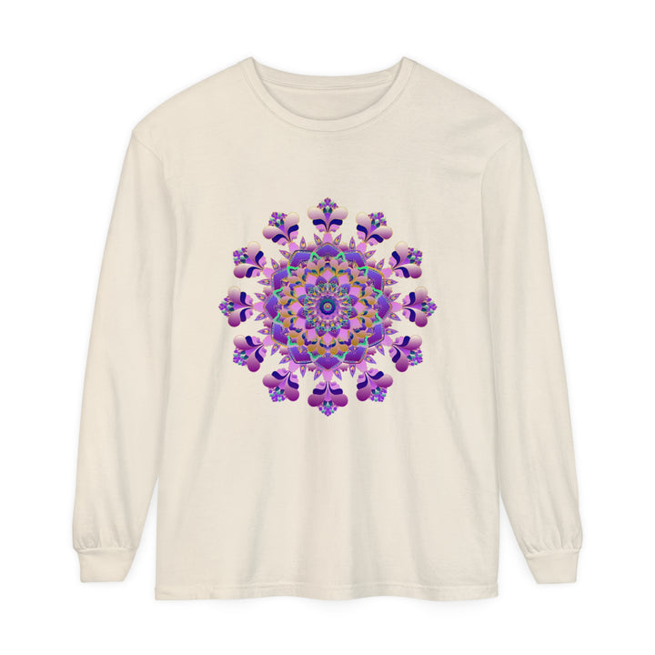 Unisex long sleeve t-shirt with intricate mandala design in vibrant colors