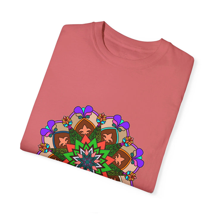 Unisex mandala t-shirt made with 100% ring-spun cotton, featuring hand-drawn mandala art and garment-dyed for extra comfort