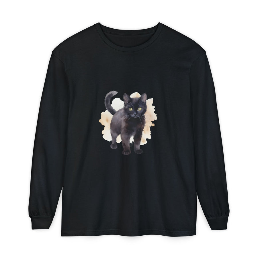 Full Sleeve Tee | Black Cat Watercolor - Unisex