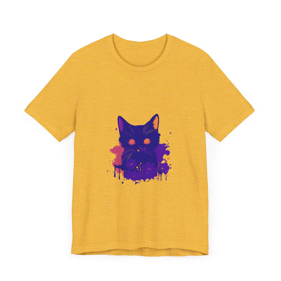 Black Cat Mystery - Abstract Art T-Shirt featuring a stunning and intricate design of a black cat surrounded by mystery and intrigue, perfect for cat lovers and art enthusiasts alike