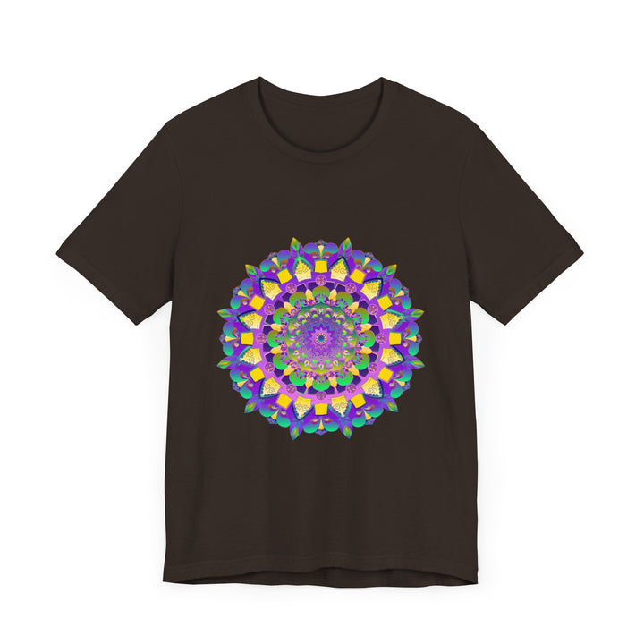 A beautiful, colorful mandala design adorns this vibrant tee, promoting peace and harmony with its intricate patterns and soothing colors