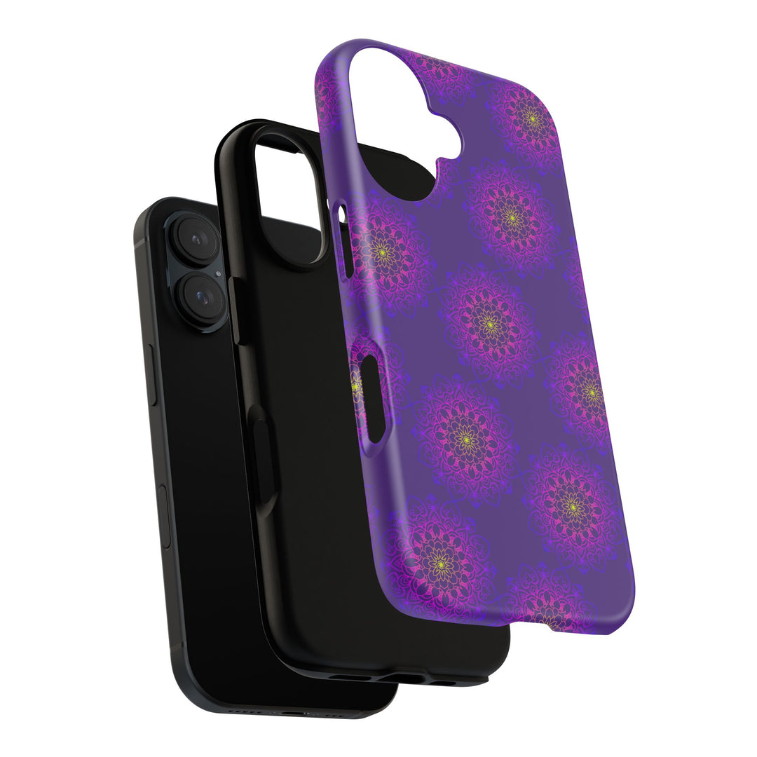 Intricate Purple Floral iPhone Case with Bold Mandala Design