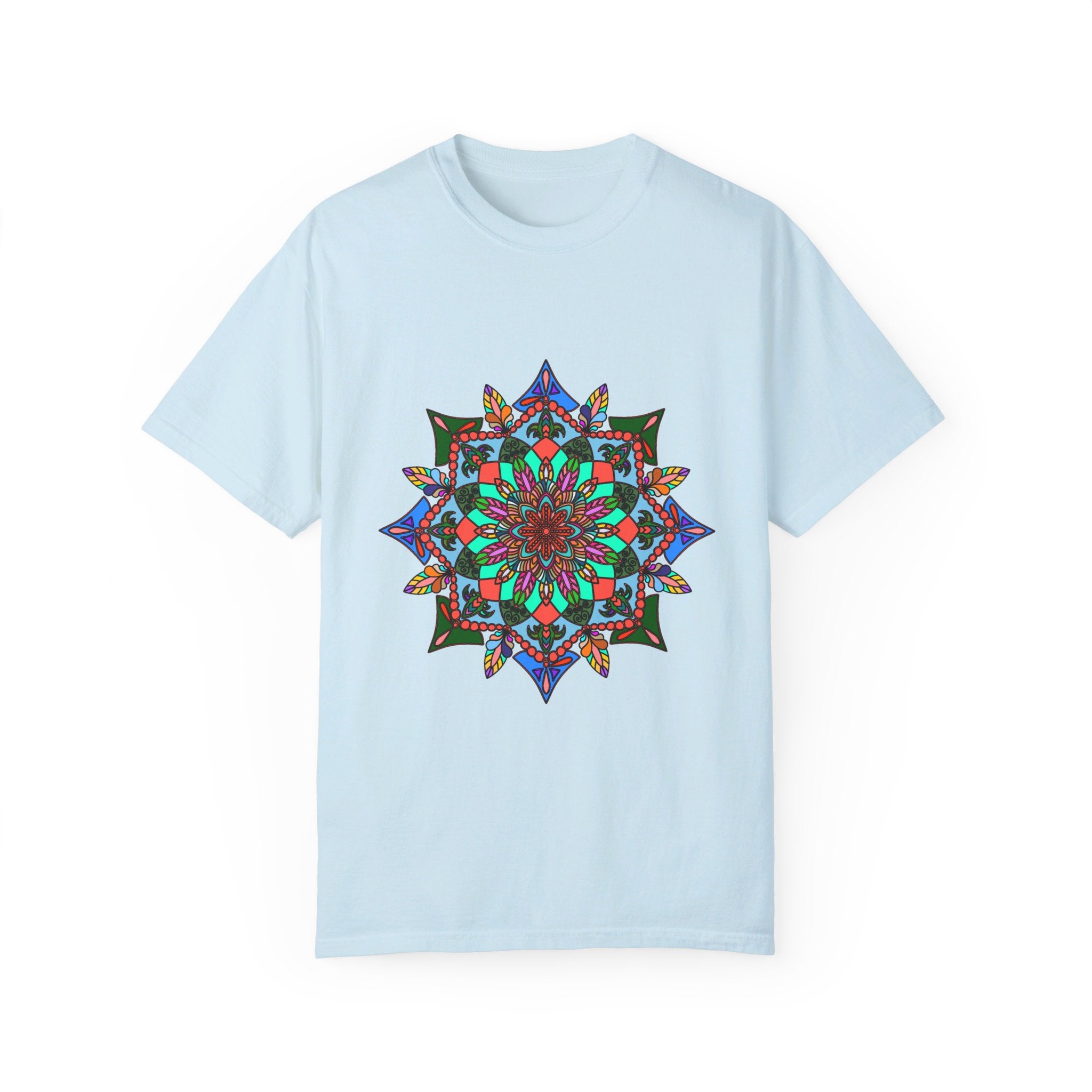 Unisex Mandala T-Shirt featuring Hand-Drawn Mandala Art, made with 100% Ring-Spun Cotton, and Garment-Dyed for Extra Comfort