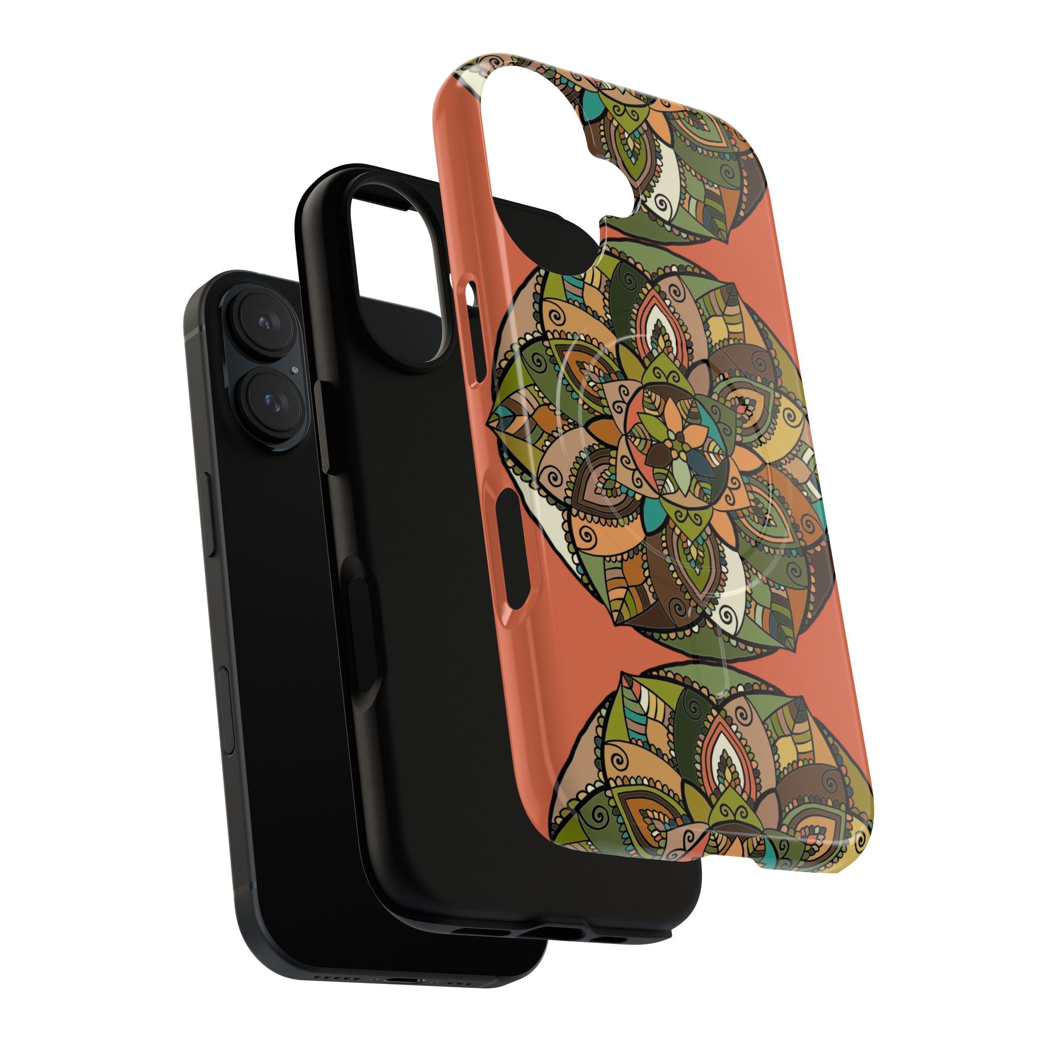 Mandala Floral Tough Magnetic Phone Case — Boho Earth-Tone Protective Cover