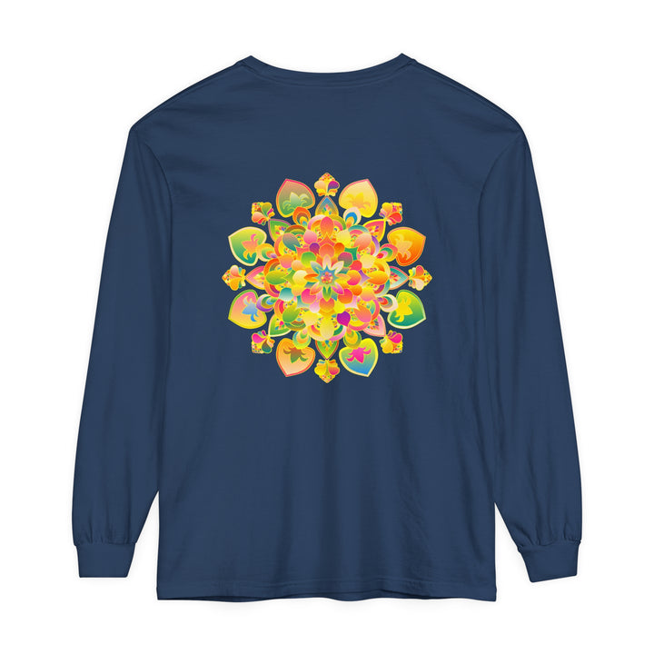 Vibrant and colorful mandala design long sleeve t-shirt with psychedelic pattern