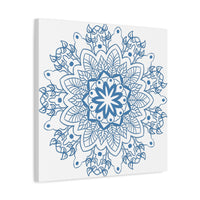 Handmade Mandala Art with Steel Blue Mandala Design on Matte Canvas, Stretched and 125-inch thickness