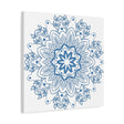 Handmade Mandala Art with Steel Blue Mandala Design on Matte Canvas, Stretched and 125-inch thickness
