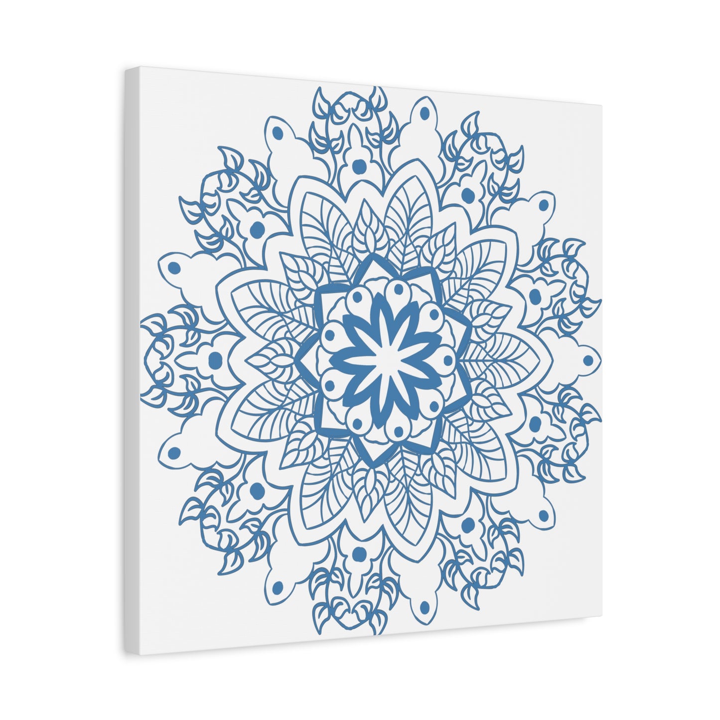 Handmade Mandala Art with Steel Blue Mandala Design on Matte Canvas, Stretched and 125-inch thickness