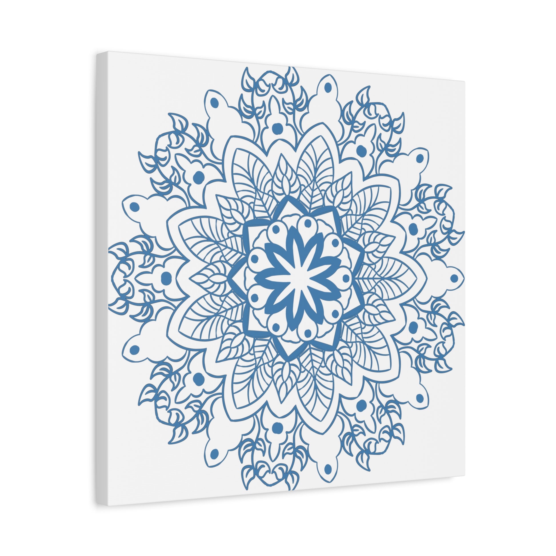 Handmade Mandala Art with Steel Blue Mandala Design on Matte Canvas, Stretched and 125-inch thickness