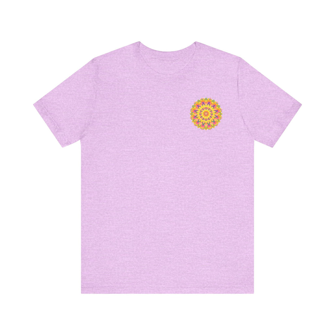 A vibrant and colorful mandala tee with a peaceful and harmonious design