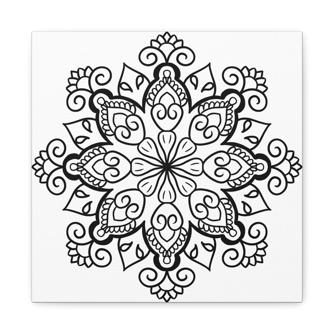 Handmade Black & White Mandala Art on 125 Matte Canvas, Stretched for Wall Display