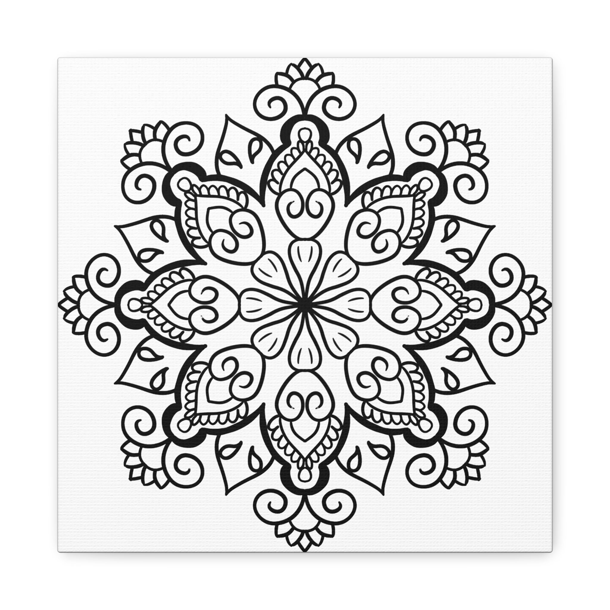 Handmade Black & White Mandala Art on 125 Matte Canvas, Stretched for Wall Display