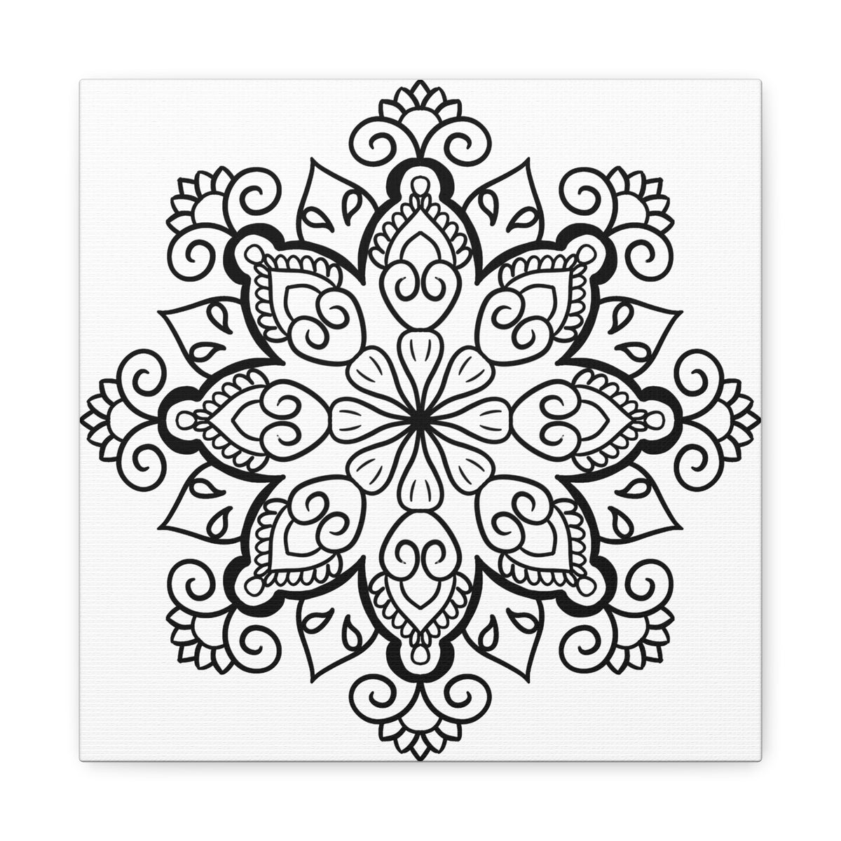 Handmade Black & White Mandala Art on 125 Matte Canvas, Stretched for Wall Display