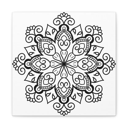 Handmade Black & White Mandala Art on 125 Matte Canvas, Stretched for Wall Display