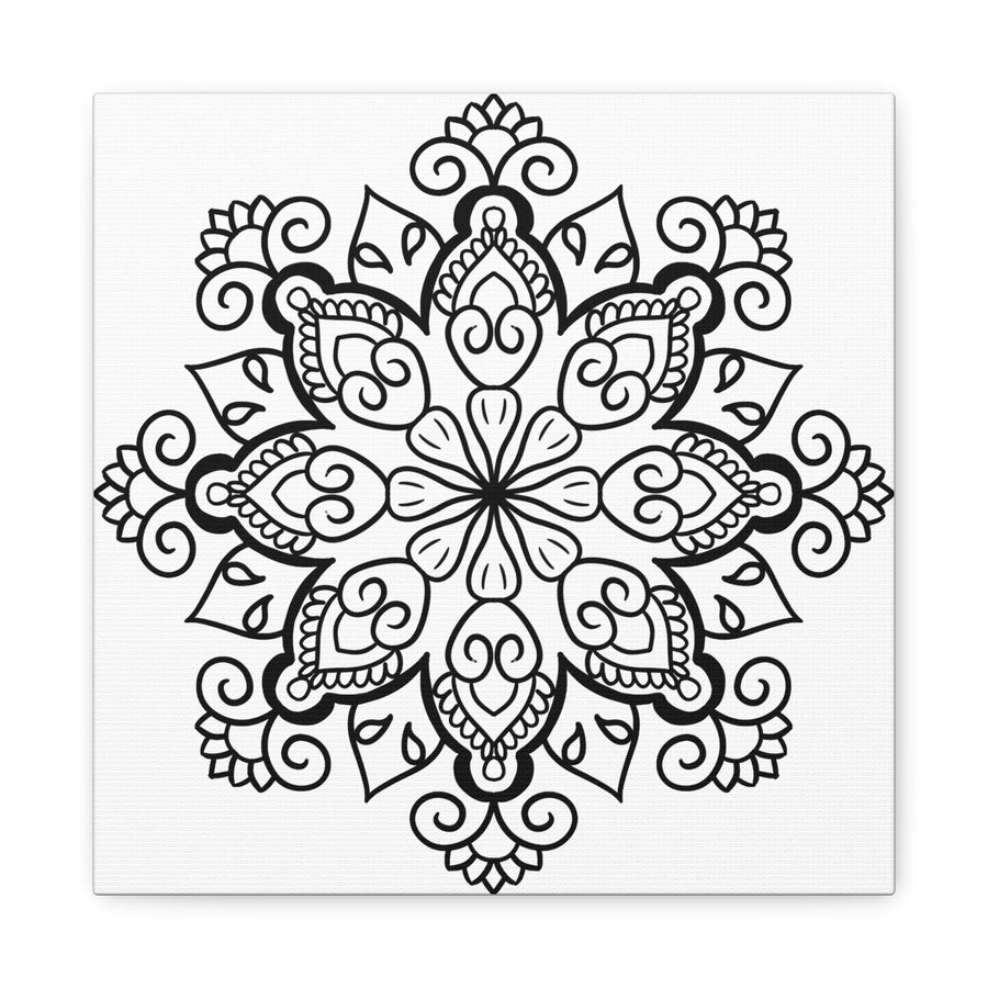 Handmade Black & White Mandala Art on 125 Matte Canvas, Stretched for Wall Display