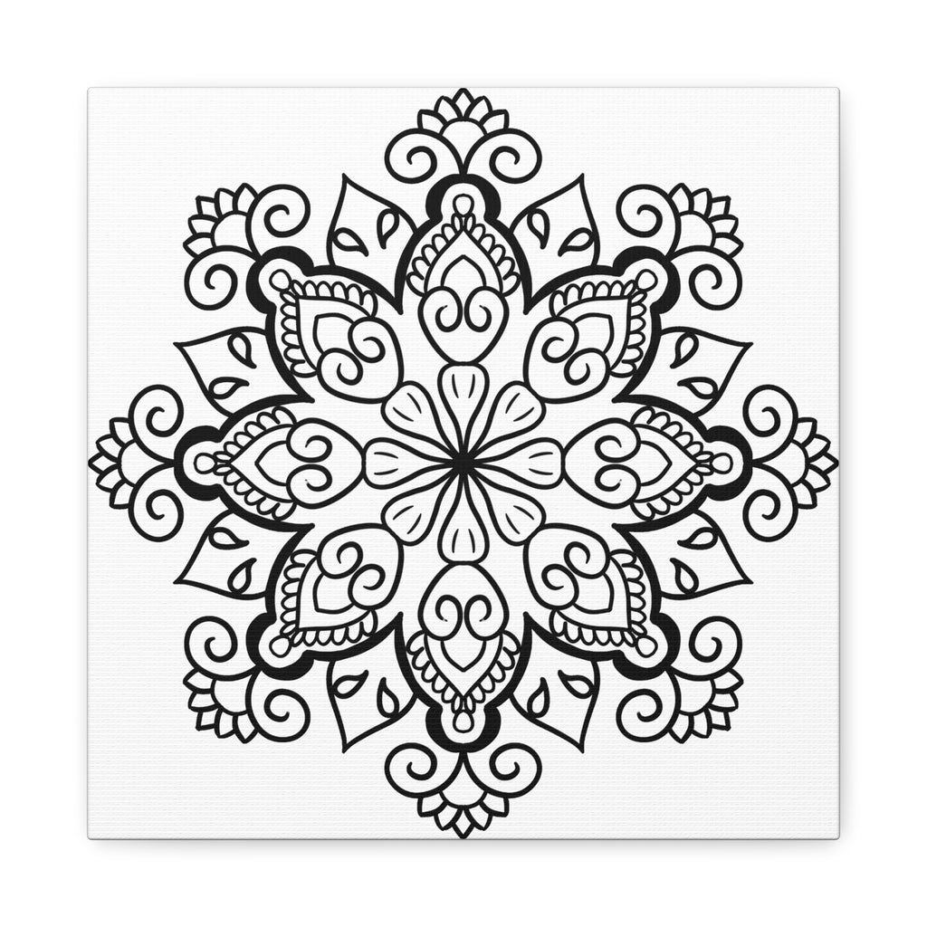 Handmade Black & White Mandala Art on 125 Matte Canvas, Stretched for Wall Display