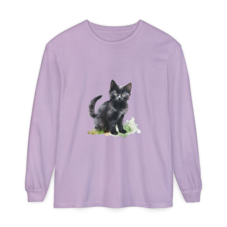 Full Sleeve Tee | Black Cat Watercolor