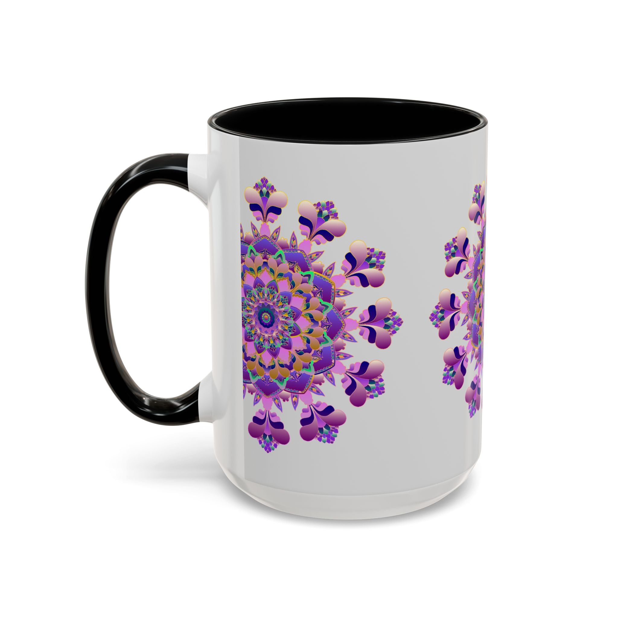 Beautiful purple and pink floral design mandala mug with intricate patterns