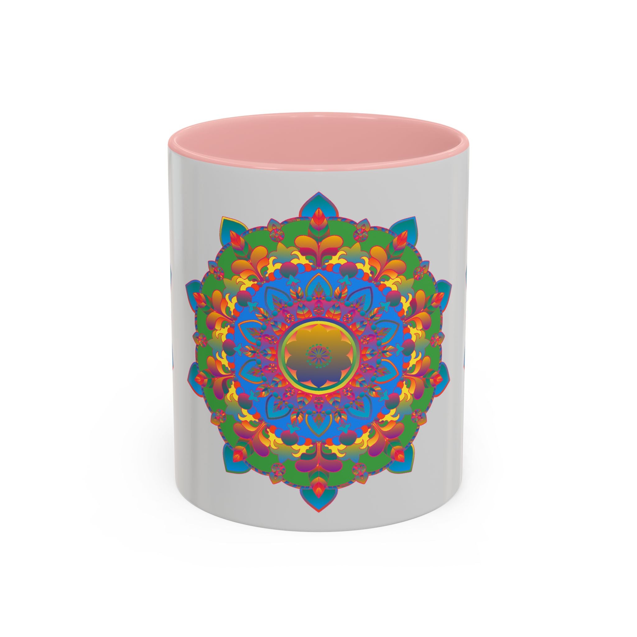 Colorful and detailed mandala flower art on grey ceramic