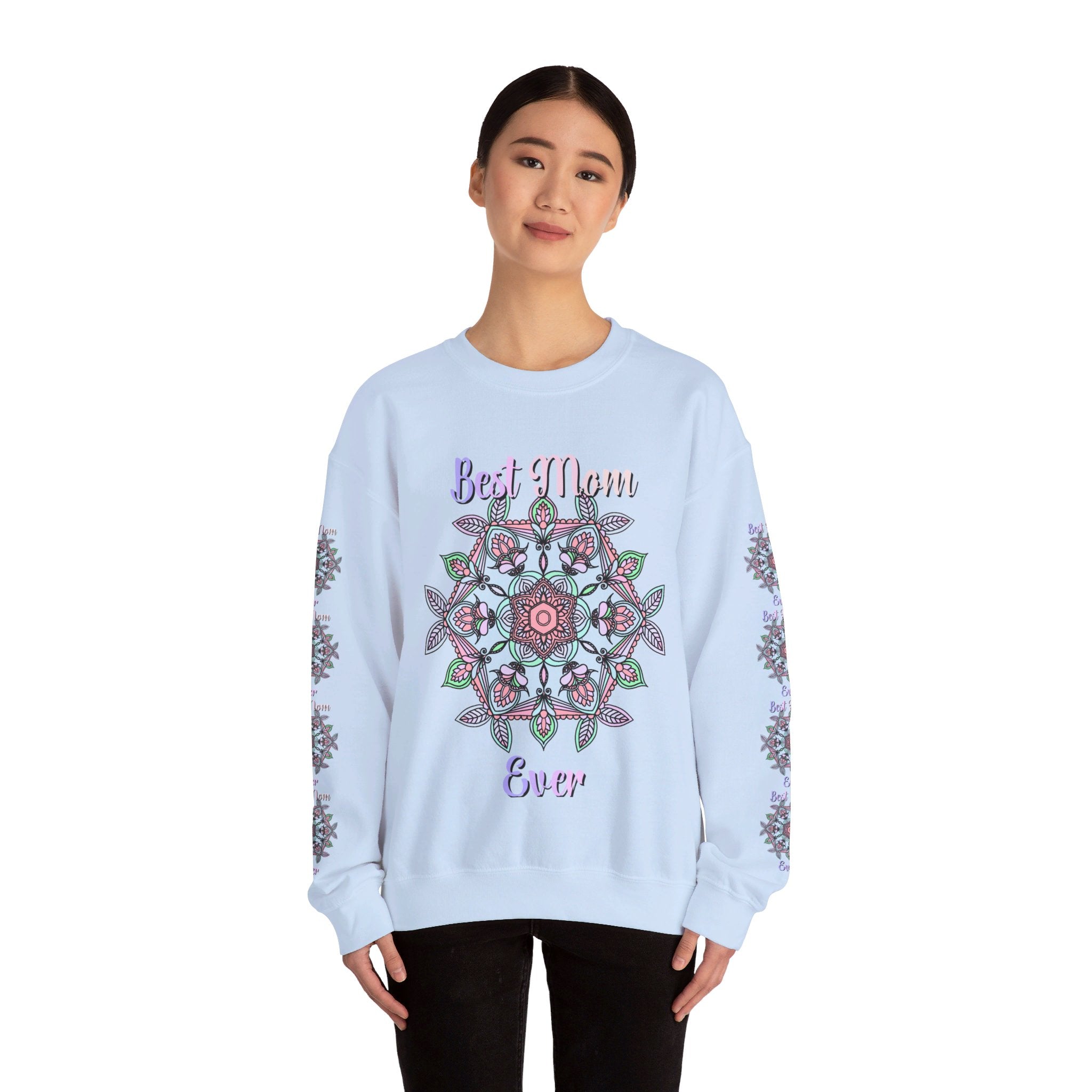 Cozy unisex crewneck sweatshirt with 'Best Mom Ever' design, perfect birthday gift for your mom to show her how much she means to you