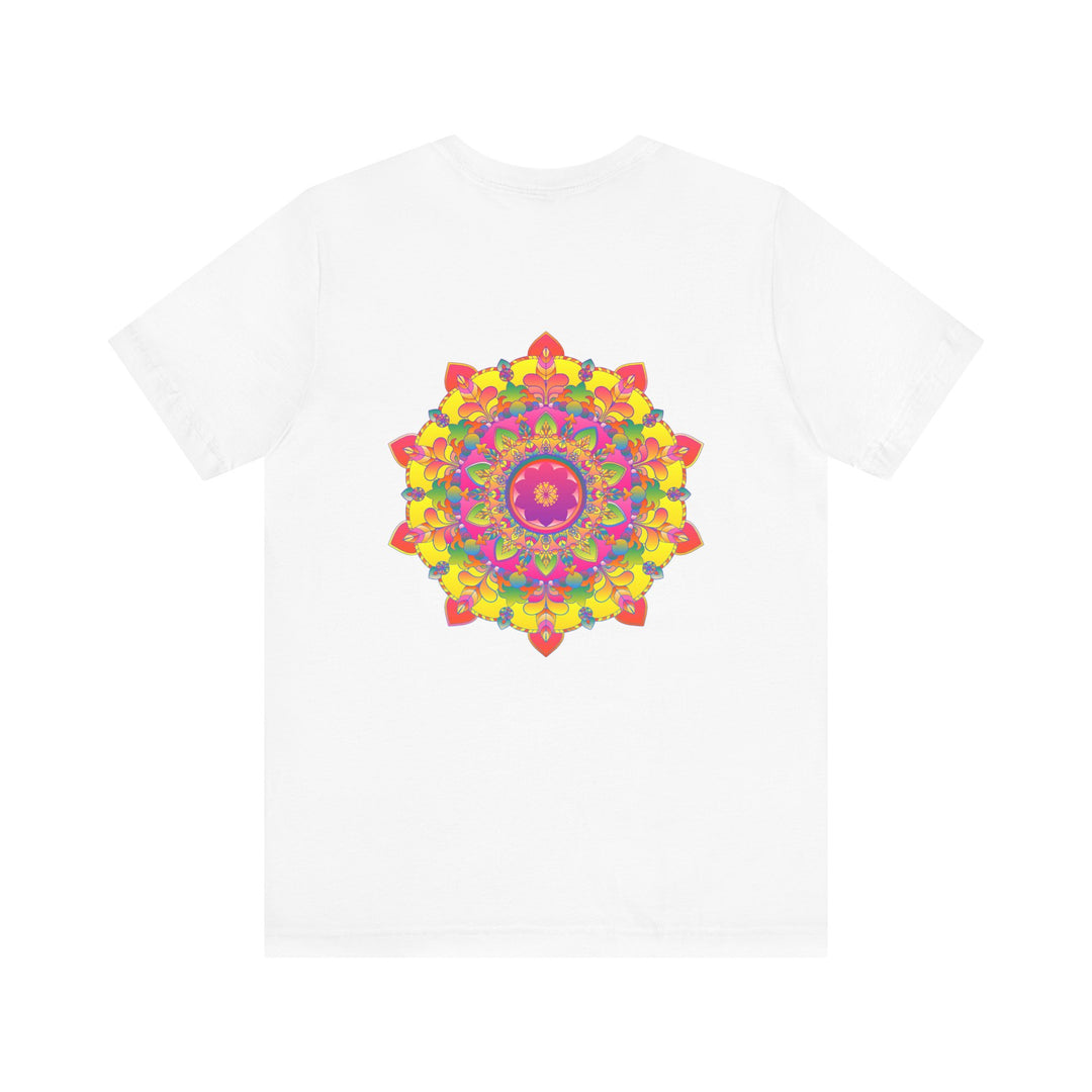 A colorful mandala design t-shirt promoting spiritual peace and harmony