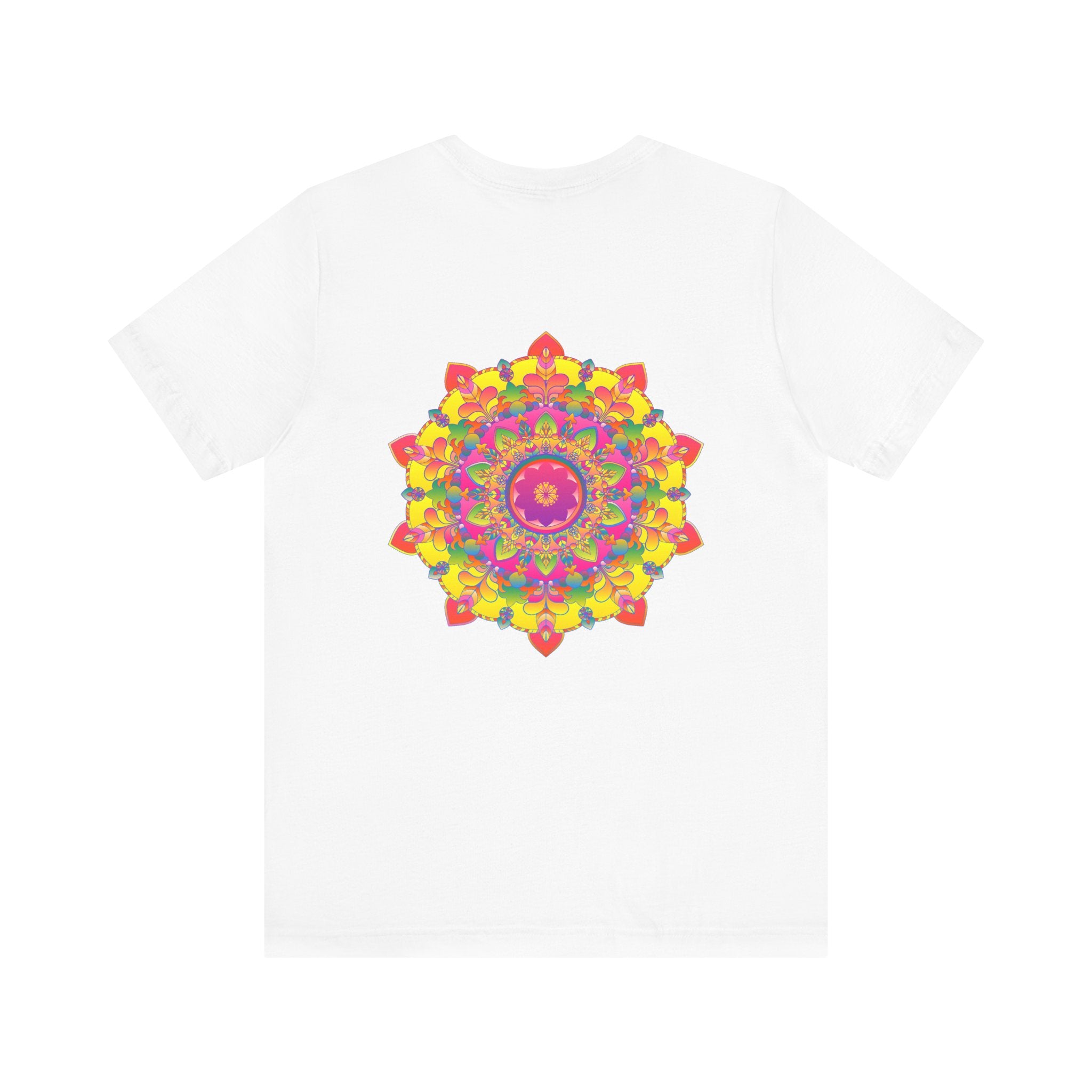 A colorful mandala design t-shirt promoting spiritual peace and harmony