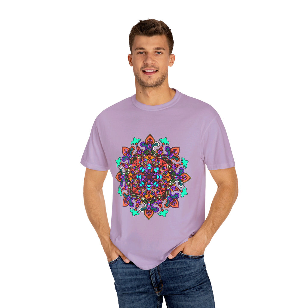 Unisex Mandala T-Shirt made with 100% Ring-Spun Cotton, featuring Hand-Drawn Mandala Art and Garment-Dyed for Extra Comfort