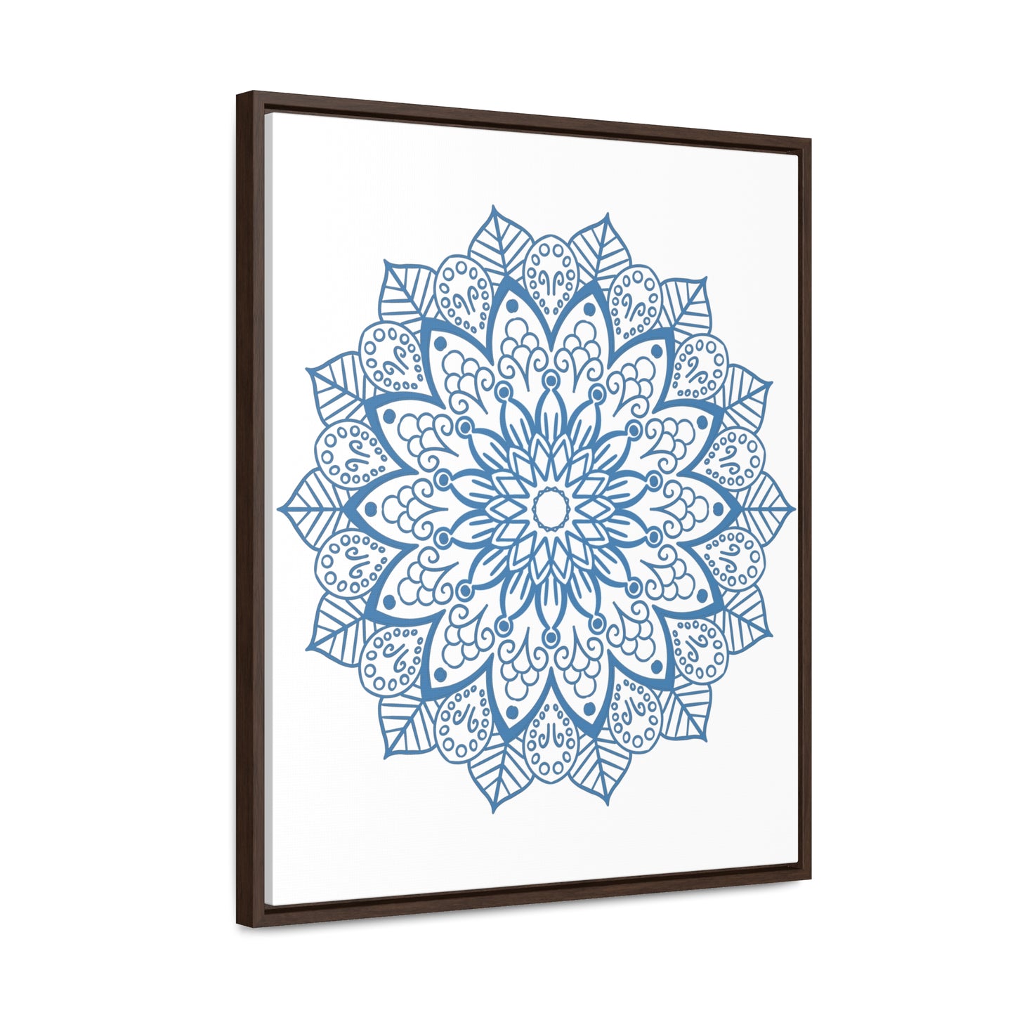 A detailed and intricate steel blue Mandala Handmade Art design on gallery canvas wraps