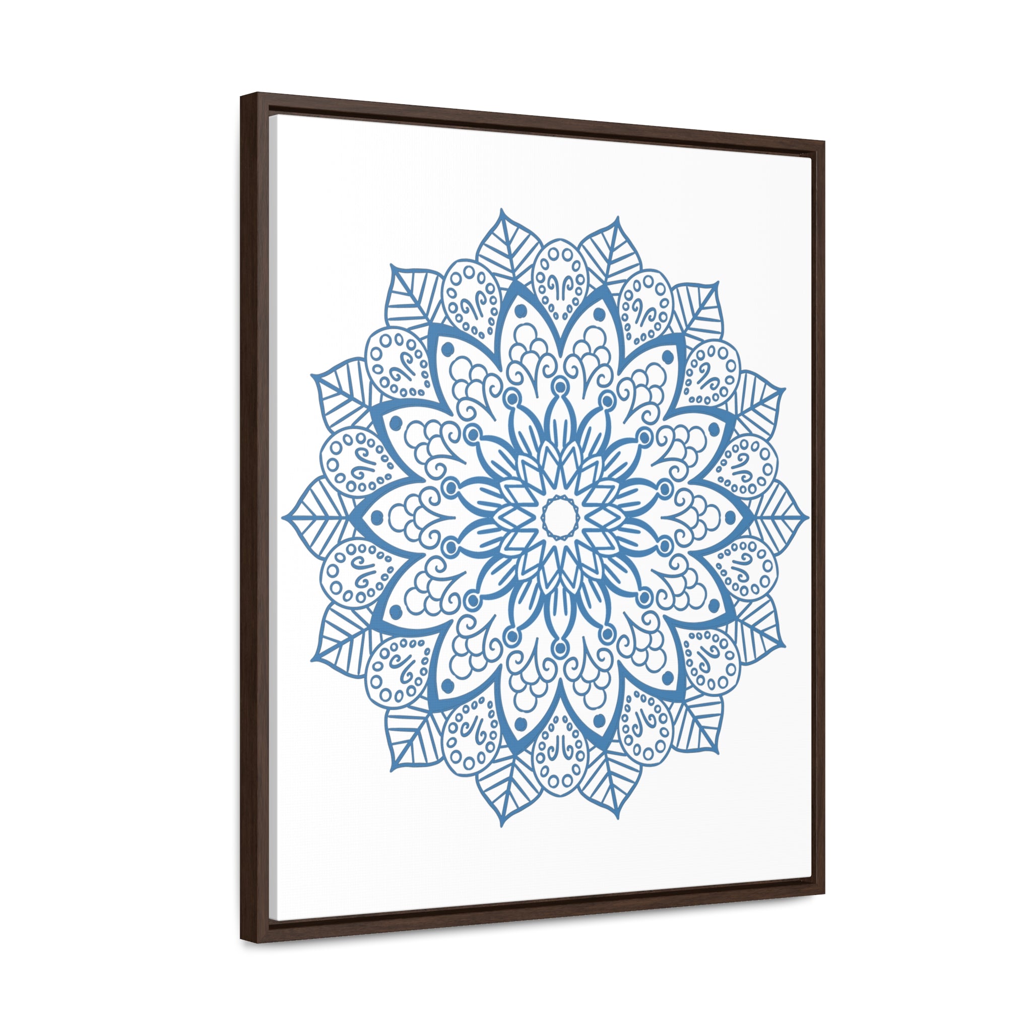 A detailed and intricate steel blue Mandala Handmade Art design on gallery canvas wraps