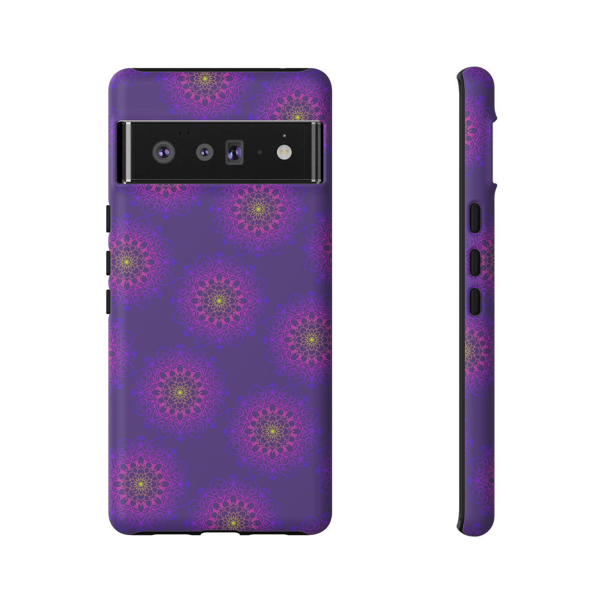 Intricate Purple Floral iPhone Case with Bold Mandala Design