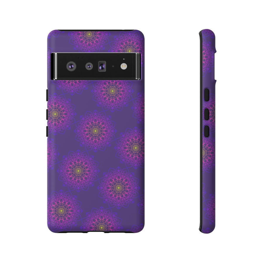 Intricate Purple Floral iPhone Case with Bold Mandala Design