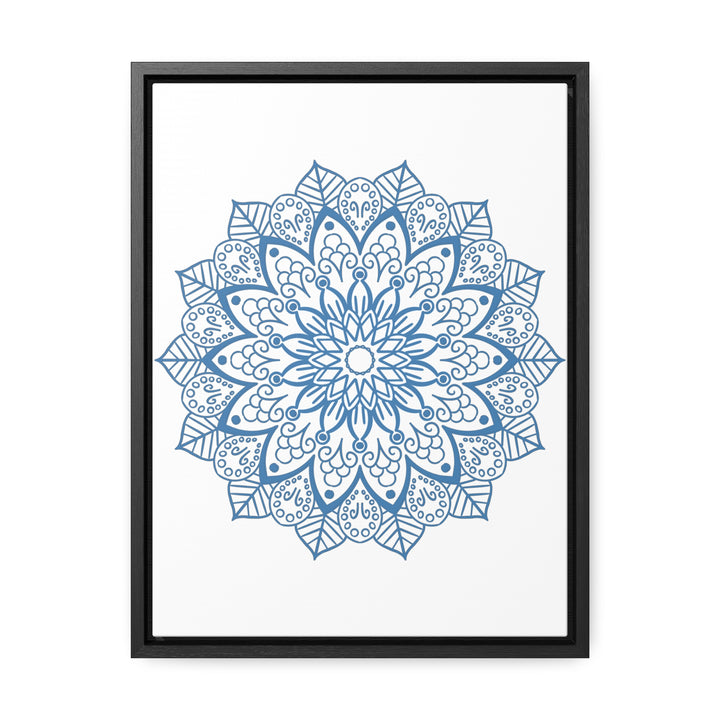 Mandala Handmade Art with intricate steel blue design on gallery canvas