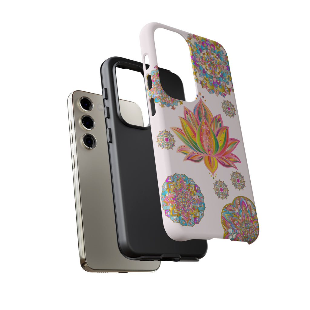 A light pink mandala design phone case featuring a beautiful lotus flower