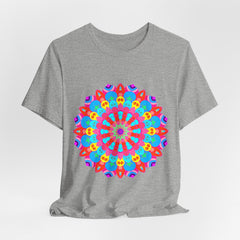 Vibrant and intricate mandala design t-shirt with psychedelic colors and patterns