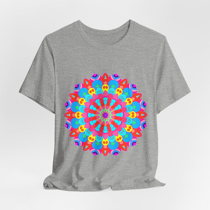 Vibrant and intricate mandala design t-shirt with psychedelic colors and patterns