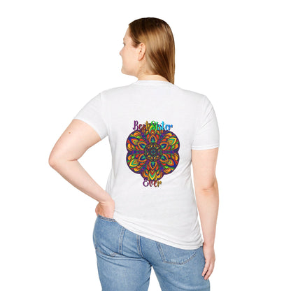 Colorful mandala art gift on a softstyle t-shirt for sister