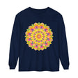 Colorful and intricate mandala design on a unisex long sleeve t-shirt