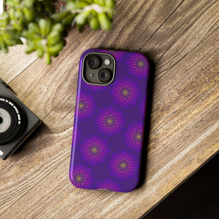 Intricate Purple Floral iPhone Case with Bold Mandala Design