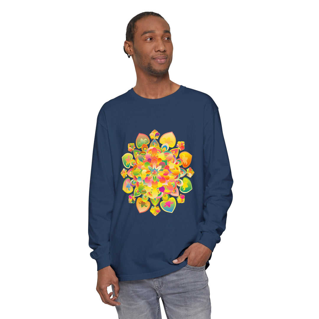 Intricately designed mandala pattern on a long sleeve shirt