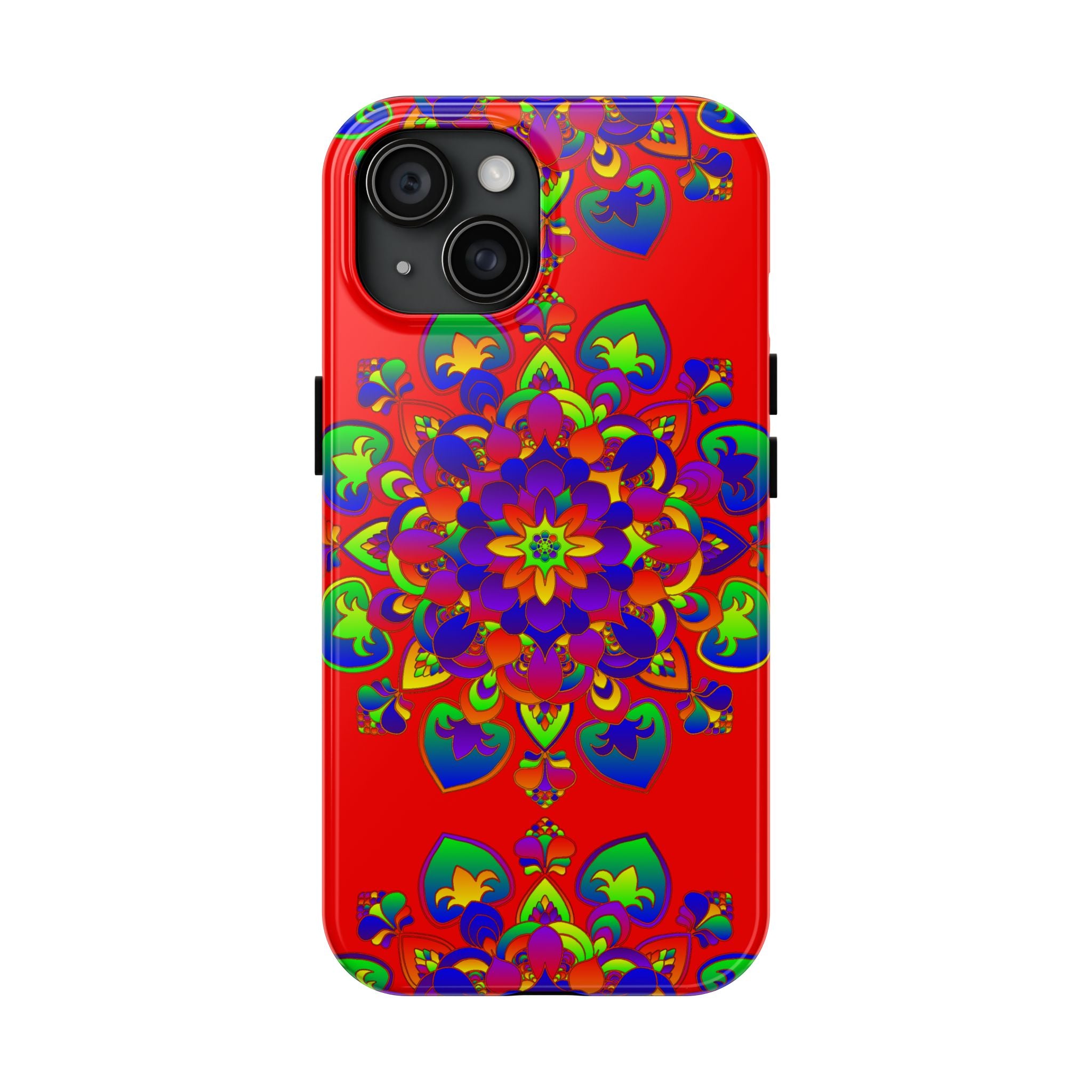 Hand drawn red mandala art phone case featuring intricate and delicate design