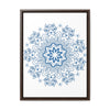 Beautiful steel blue mandala design handmade wall art on gallery canvas wraps, displayed in a vertical frame