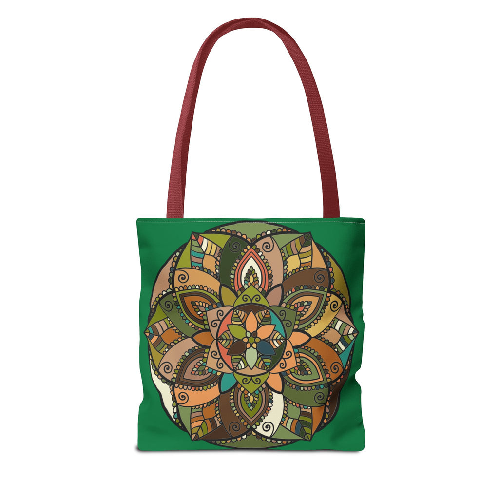 Boho Mandala Tote Bag — Green Floral Pattern AOP Shopper