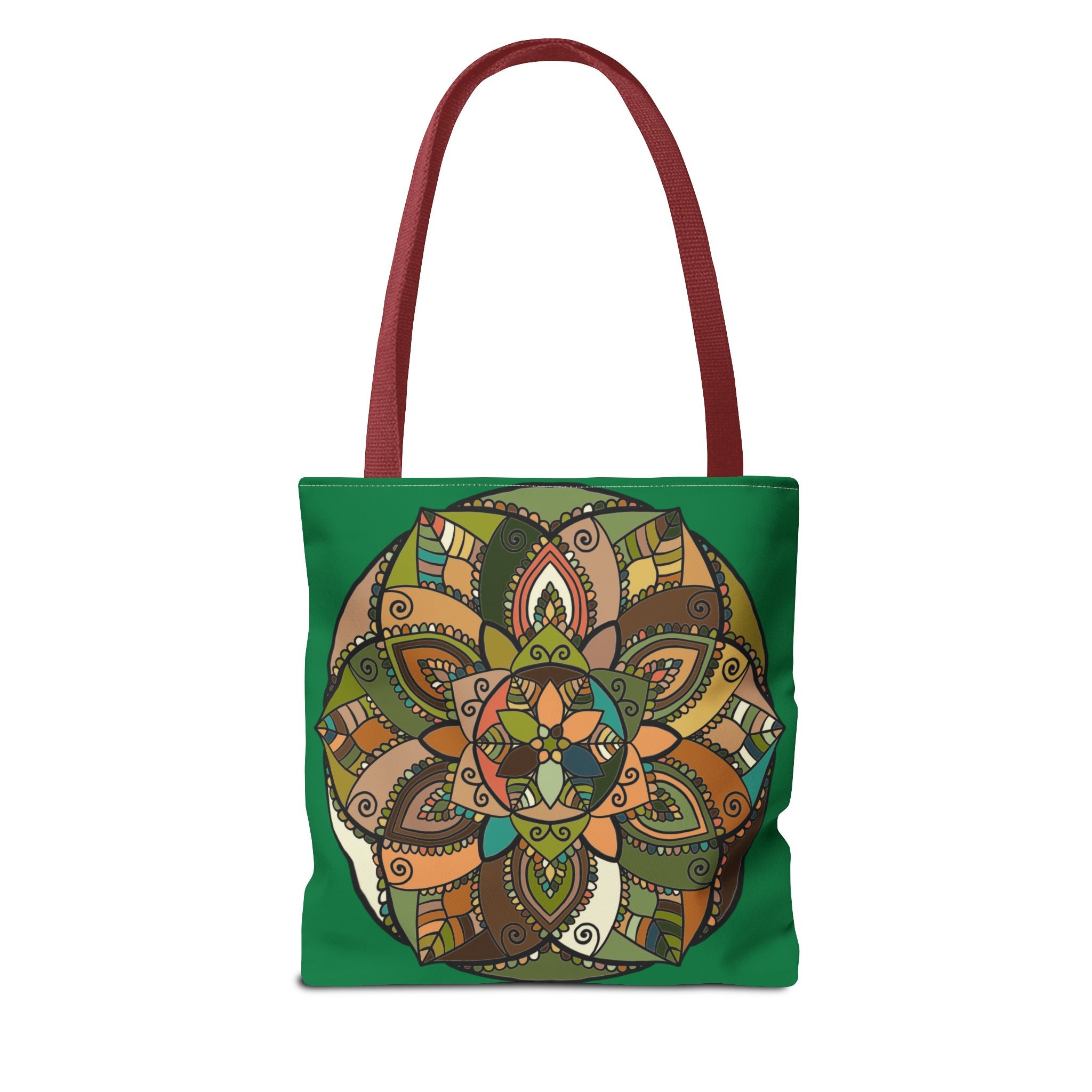 Boho Mandala Tote Bag — Green Floral Pattern AOP Shopper