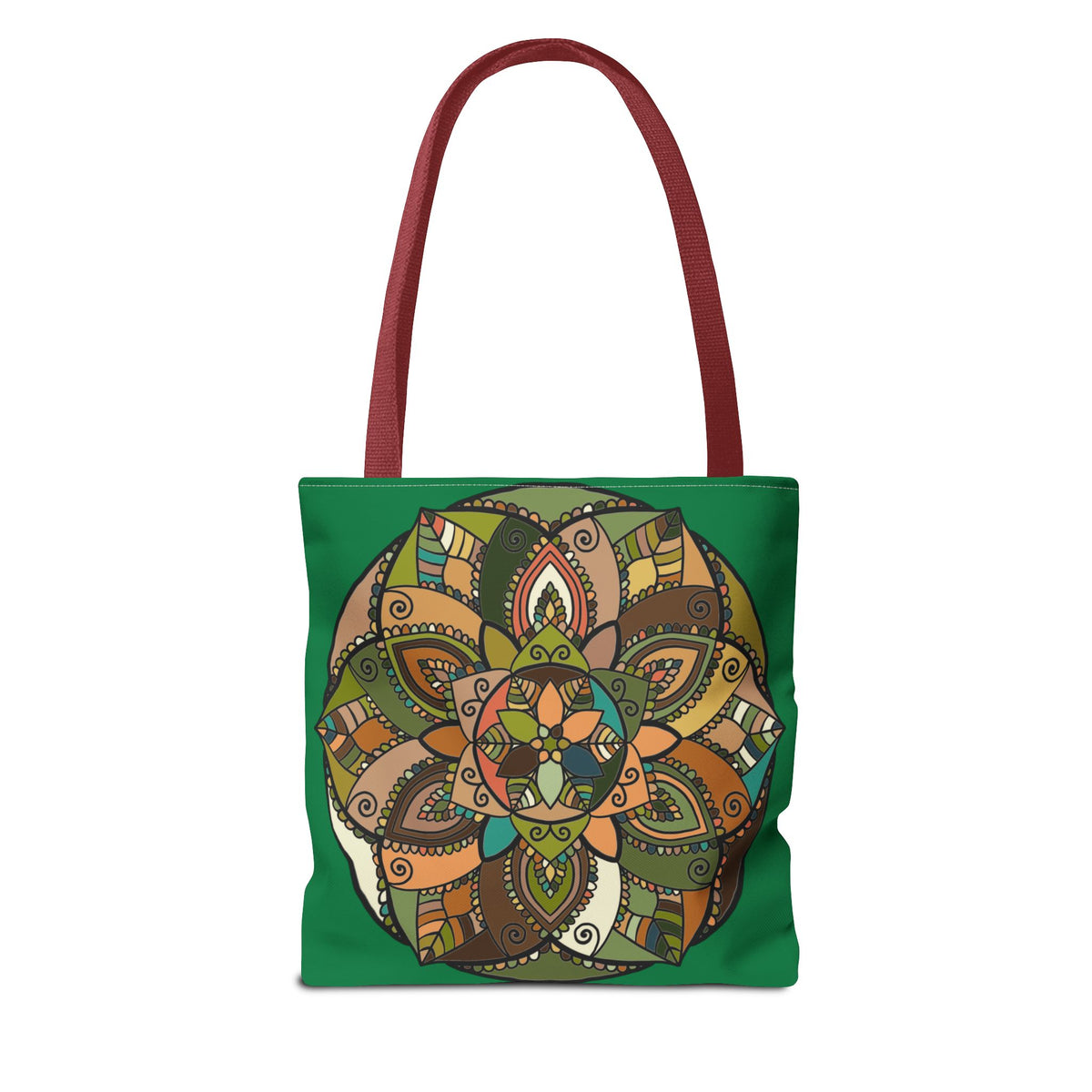 Boho Mandala Tote Bag — Green Floral Pattern AOP Shopper