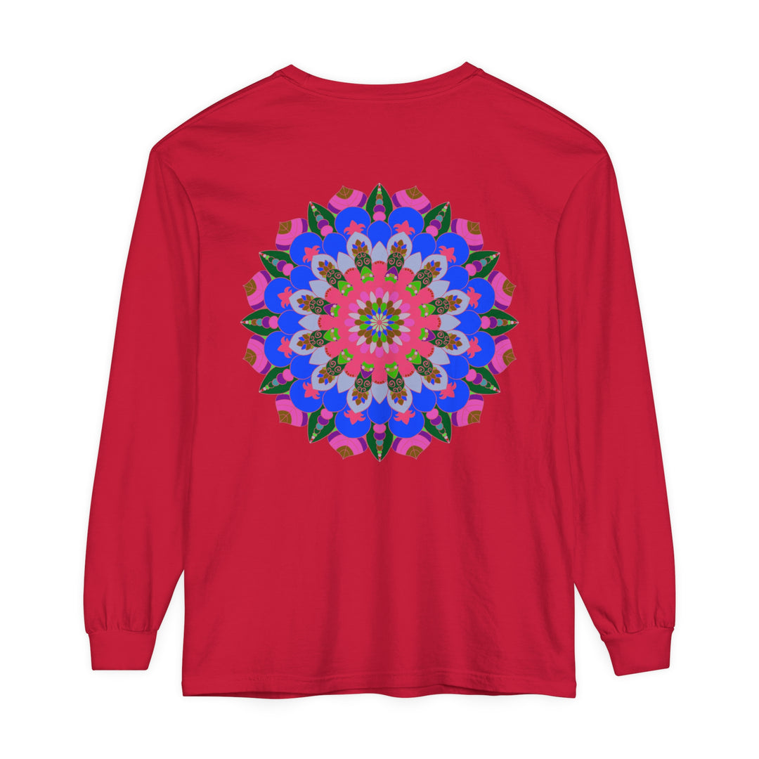 Intricate and colorful long sleeve t-shirt with a beautiful mandala design