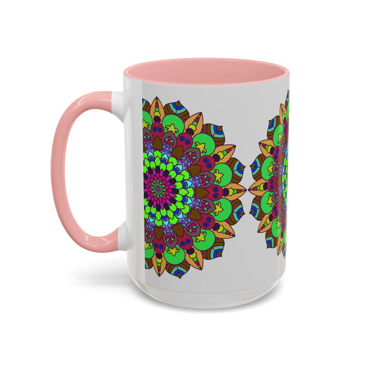 Beautiful hand-painted mandala art mug featuring a vibrant floral design