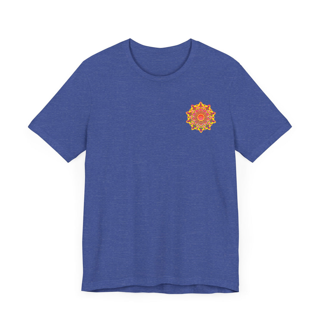  T-shirt promoting peace and harmony through a vibrant mandala design